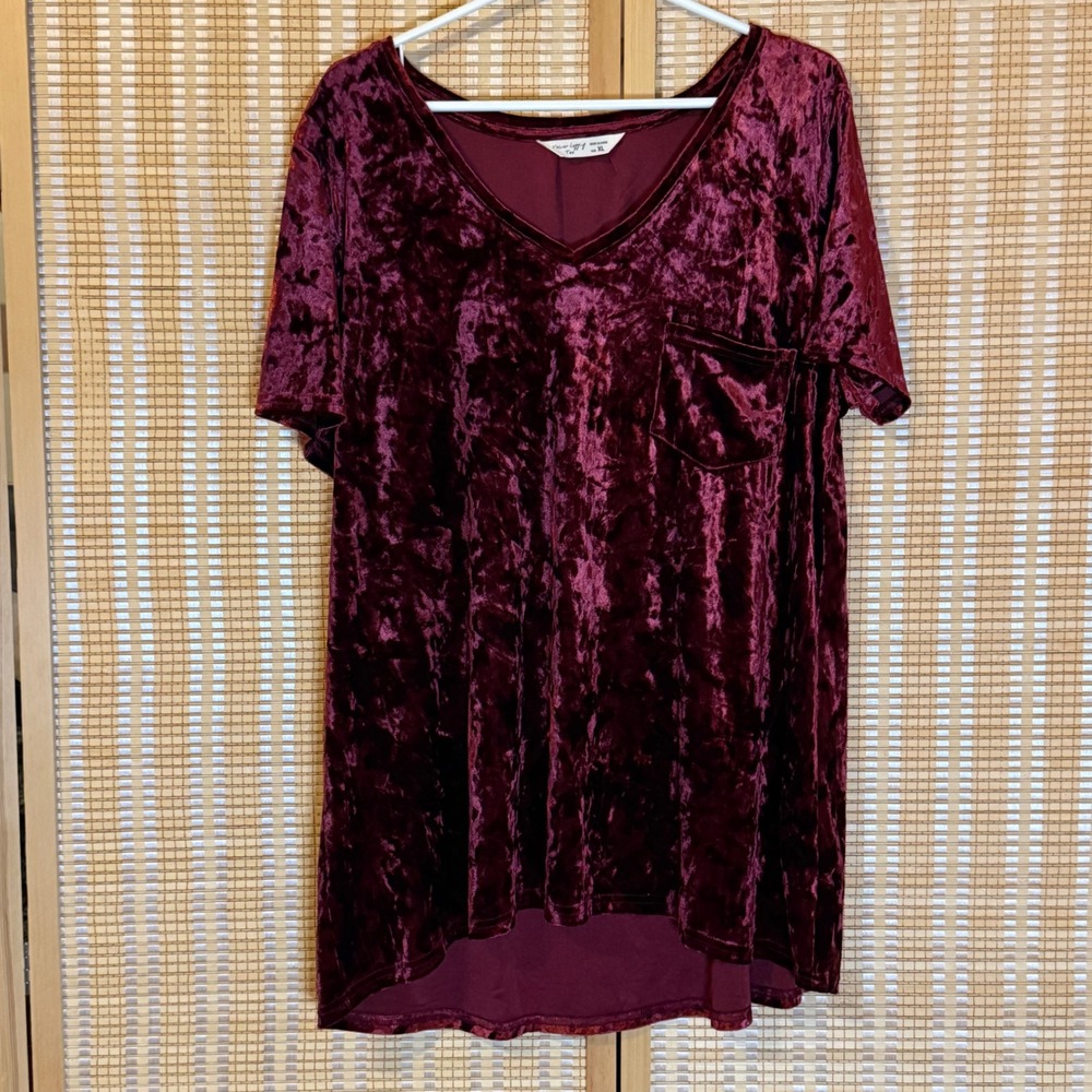 Spring + Mercer Velvet Legging Tee Bordeaux Red V-Neck Tunic XL Artsy Boho